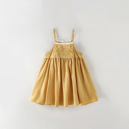 MyKids-USA® Baby Kids Girls Sleeveless Flowers Pattern Lace Trim Dress