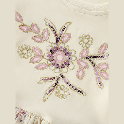 MyKids-USA® Baby Kids Girls Short Sleeves Sequins Flowers Pattern Dress