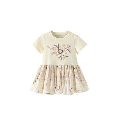 MyKids-USA® Baby Kids Girls Short Sleeves Sequins Flowers Pattern Dress