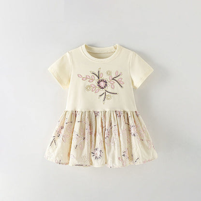 MyKids-USA® Baby Kids Girls Short Sleeves Sequins Flowers Pattern Dress
