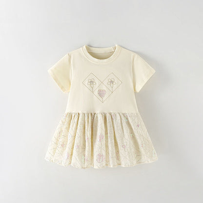 MyKids-USA® Baby Kids Girls Short Sleeves Flowers Embroidery Pattern Dress
