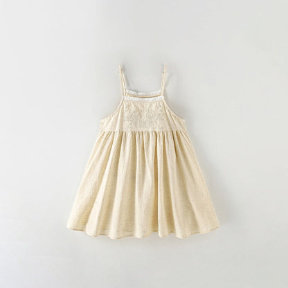 MyKids-USA® Baby Kids Girls Sleeveless Flowers Embroidery Pattern Lace Trim Dress