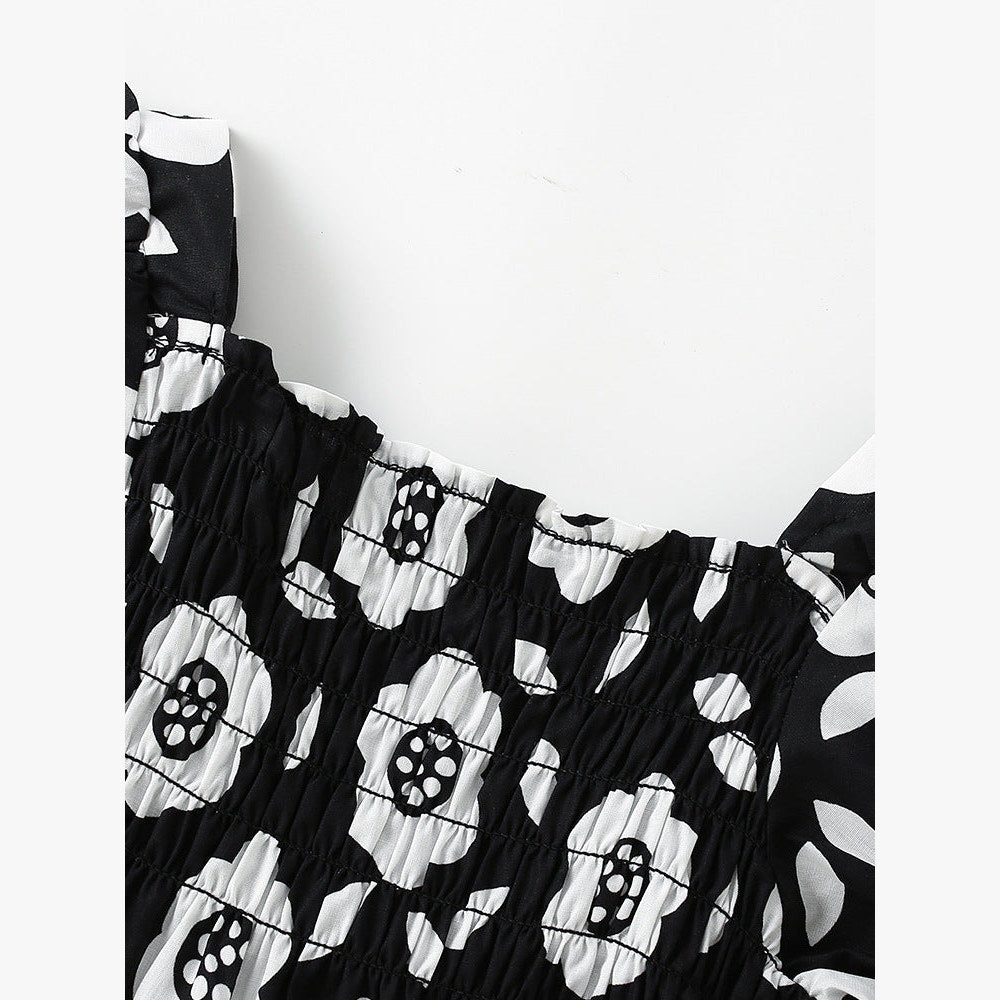 MyKids-USA® Baby Kids Girls Short Sleeves Flowers Pattern Square Neck Dress
