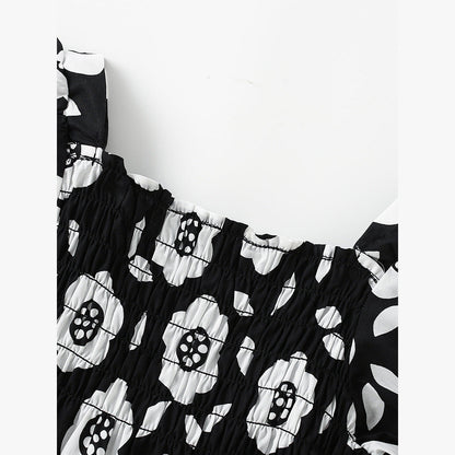 MyKids-USA® Baby Kids Girls Short Sleeves Flowers Pattern Square Neck Dress