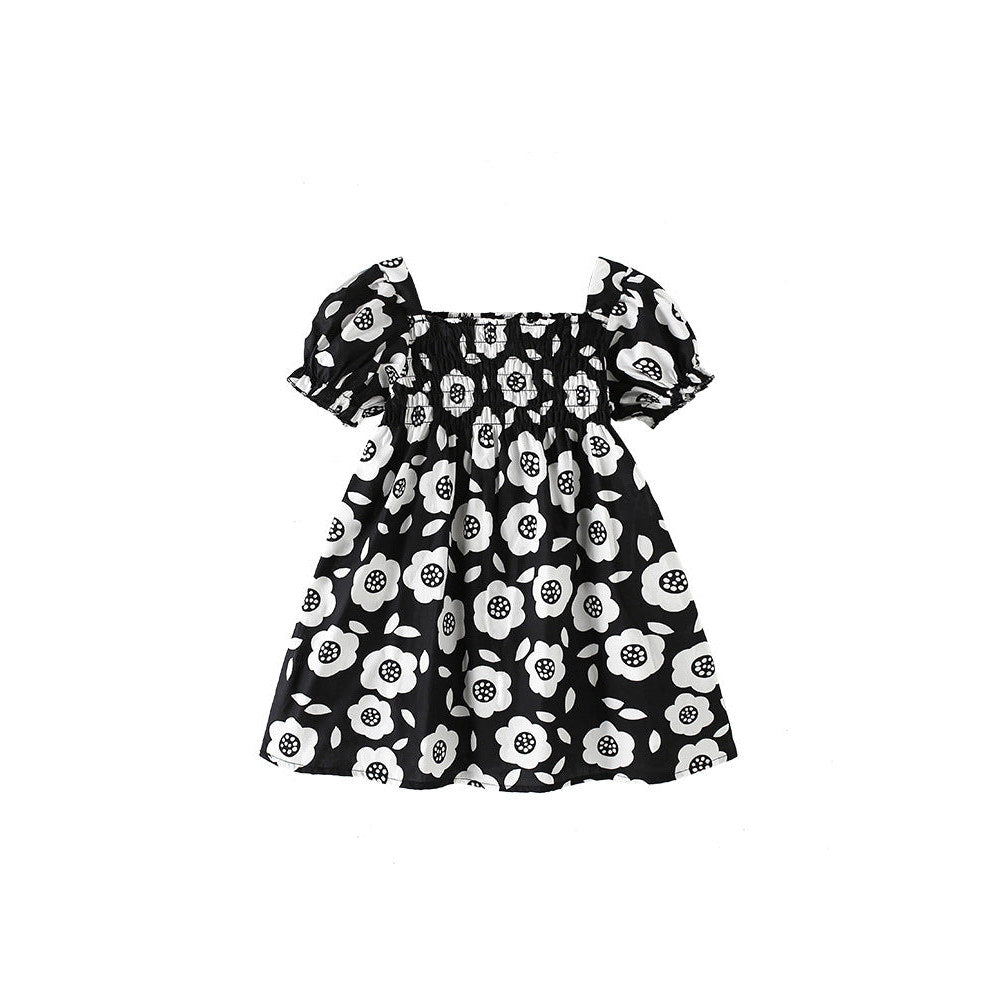 MyKids-USA® Baby Kids Girls Short Sleeves Flowers Pattern Square Neck Dress