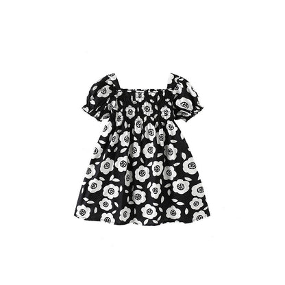 MyKids-USA® Baby Kids Girls Short Sleeves Flowers Pattern Square Neck Dress