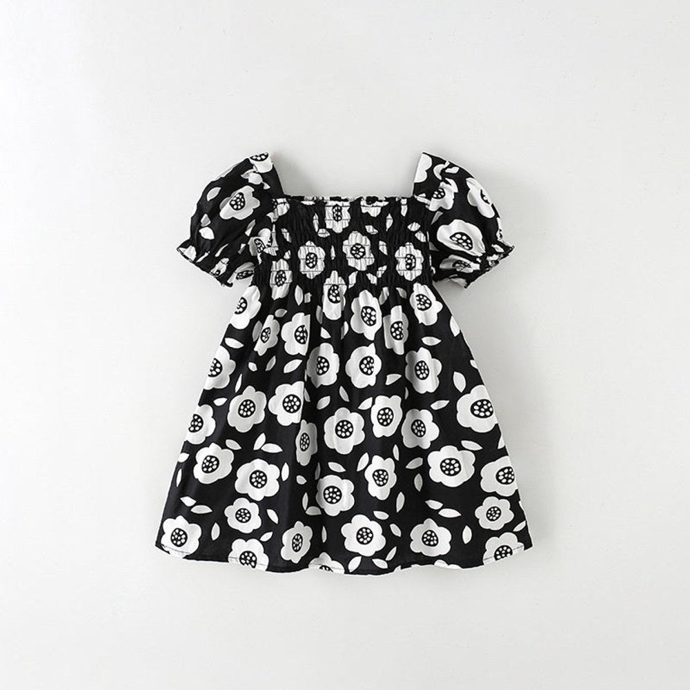 MyKids-USA® Baby Kids Girls Short Sleeves Flowers Pattern Square Neck Dress