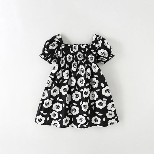 MyKids-USA® Baby Kids Girls Short Sleeves Flowers Pattern Square Neck Dress