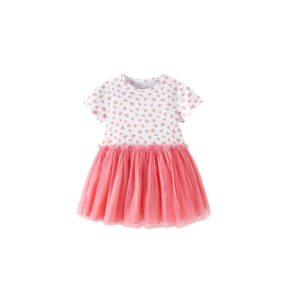 MyKids-USA® Baby Kids Girls Short Sleeves Flowers Pattern Tulle Patchwork Dress