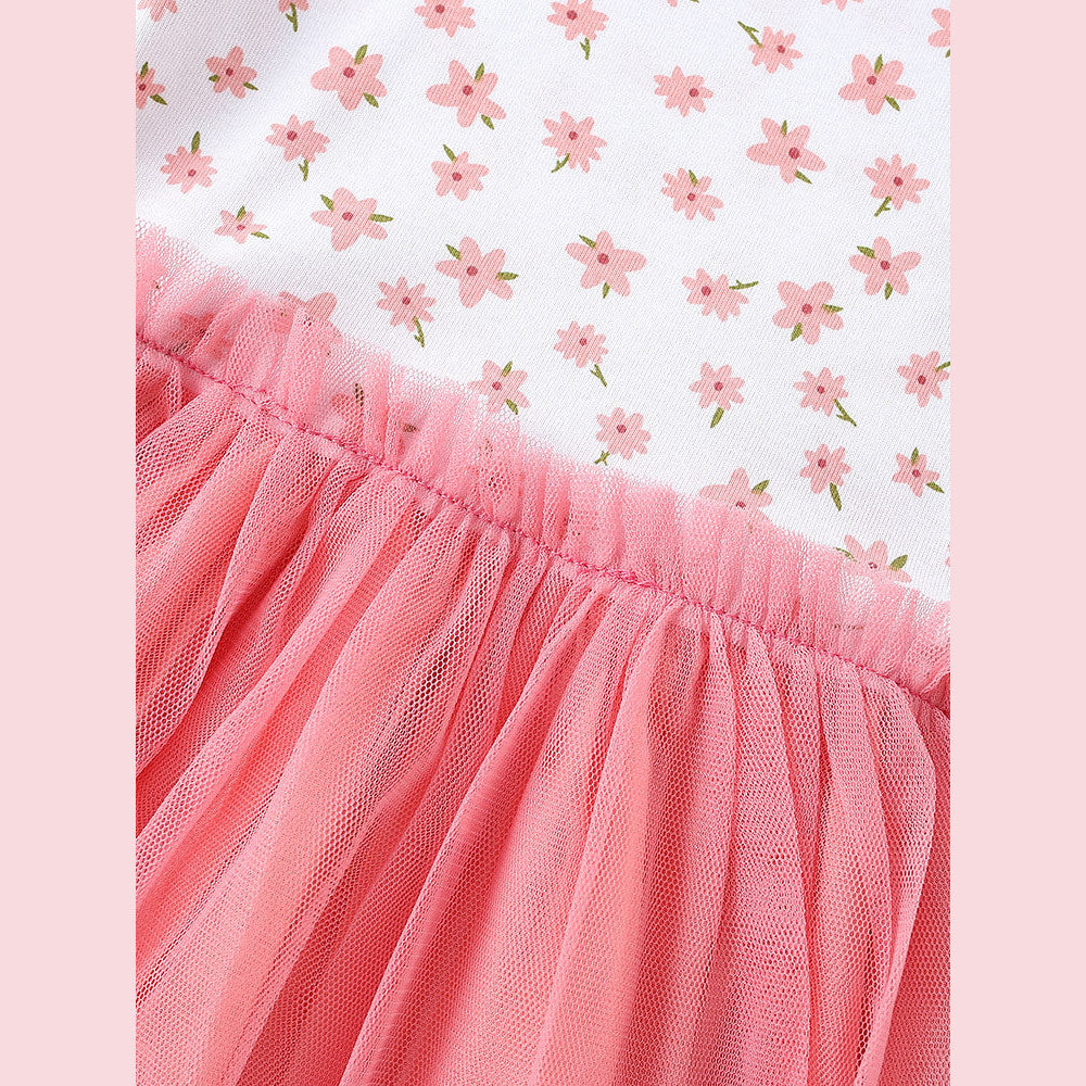 MyKids-USA® Baby Kids Girls Short Sleeves Flowers Pattern Tulle Patchwork Dress