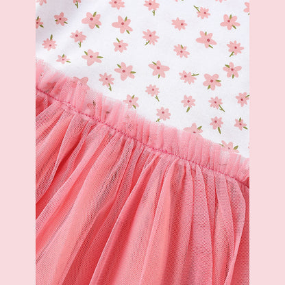MyKids-USA® Baby Kids Girls Short Sleeves Flowers Pattern Tulle Patchwork Dress