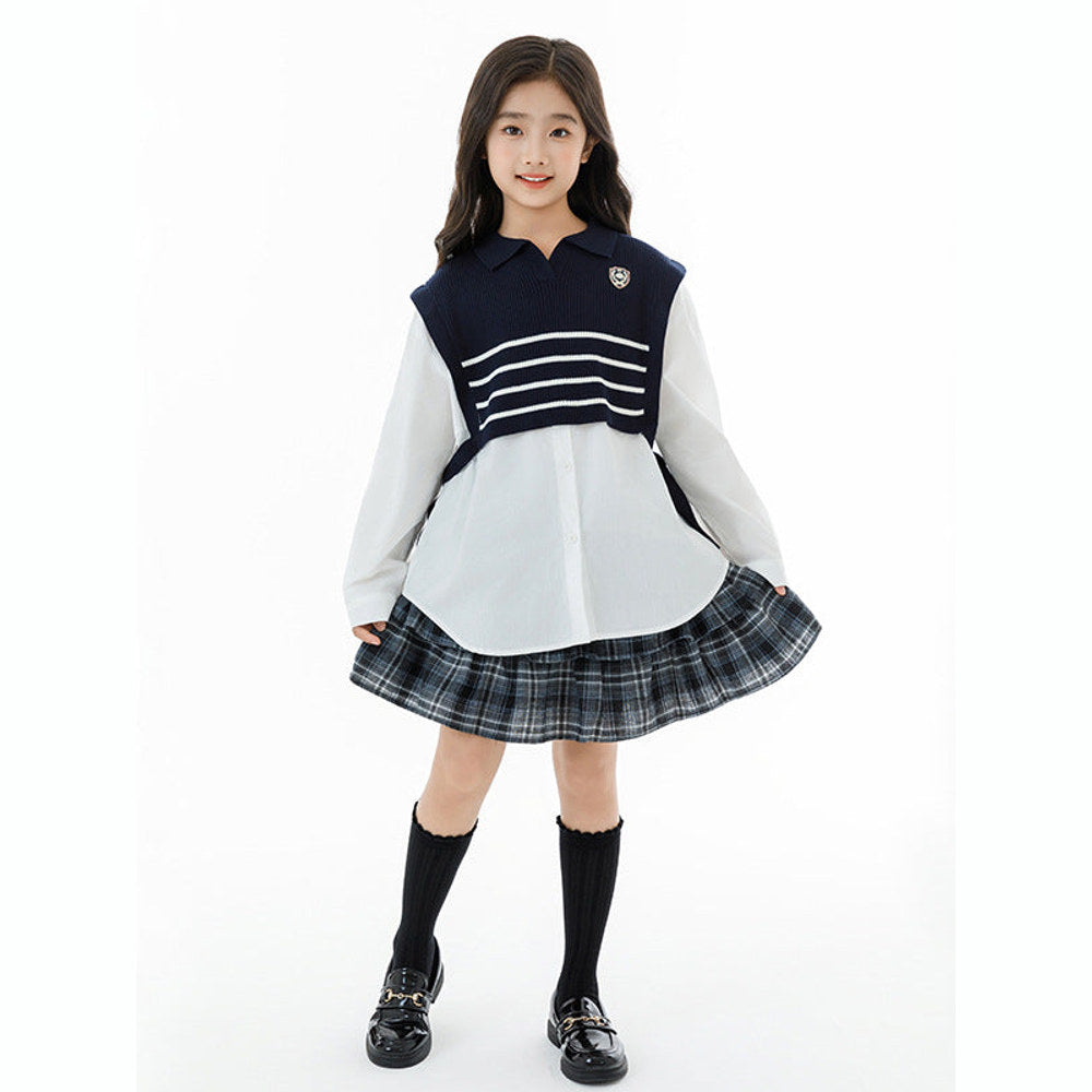 MyKids-USA® Kids Girls Long Sleeves Striped Pattern Preppy Top