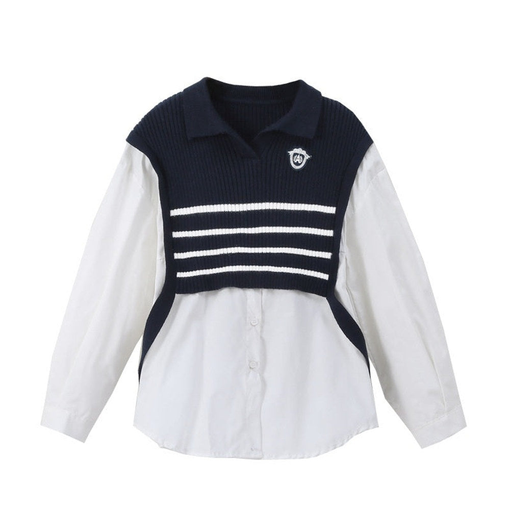 MyKids-USA® Kids Girls Long Sleeves Striped Pattern Preppy Top