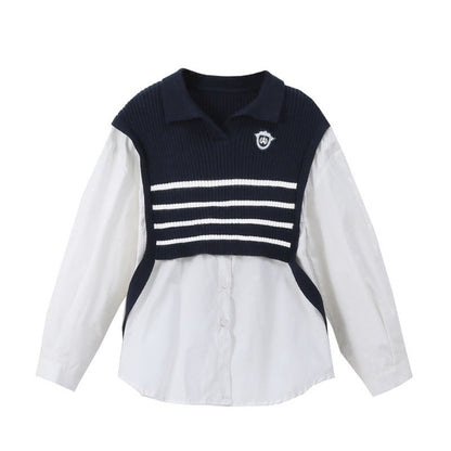 MyKids-USA® Kids Girls Long Sleeves Striped Pattern Preppy Top