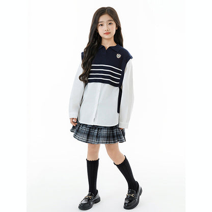 MyKids-USA® Kids Girls Long Sleeves Striped Pattern Preppy Top