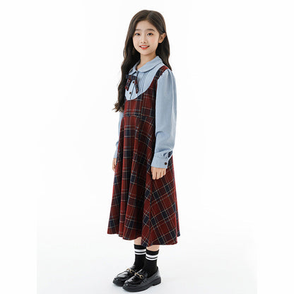 MyKids-USA® Long Sleeves Color Patchwork Preppy Plaid Pattern Dress for Stylish Girls
