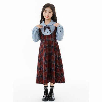 MyKids-USA® Long Sleeves Color Patchwork Preppy Plaid Pattern Dress for Stylish Girls