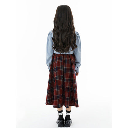 MyKids-USA® Long Sleeves Color Patchwork Preppy Plaid Pattern Dress for Stylish Girls