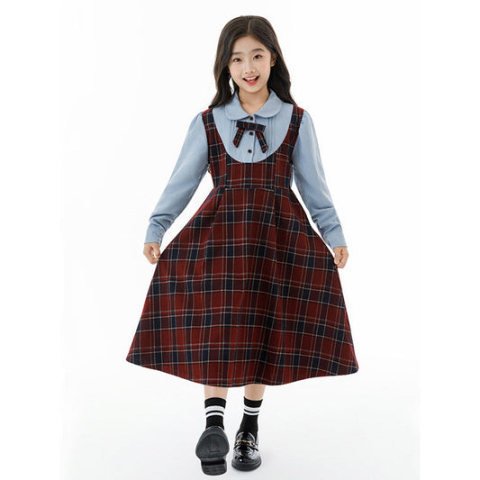 MyKids-USA® Long Sleeves Color Patchwork Preppy Plaid Pattern Dress for Stylish Girls