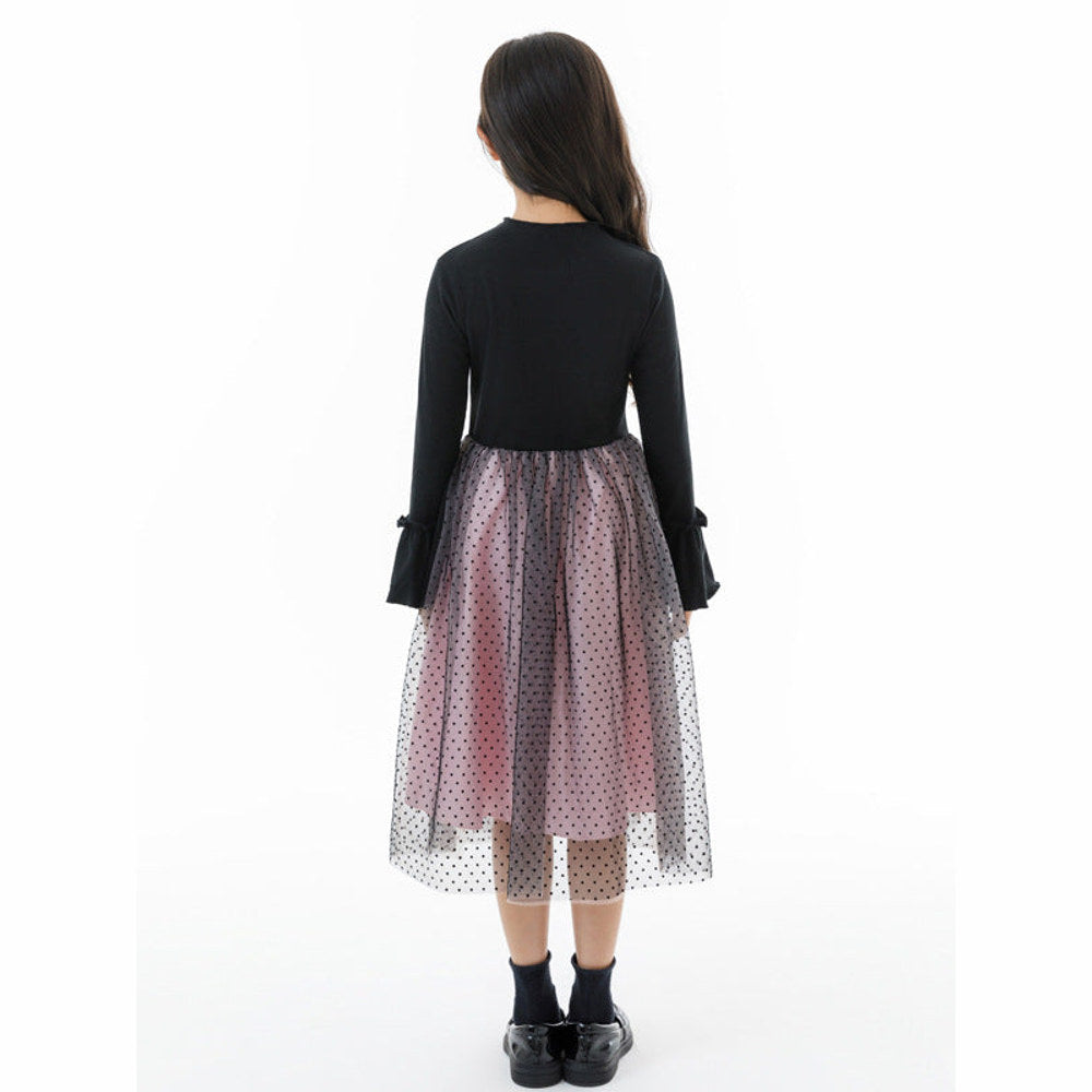 MyKids-USA® Long Sleeves Color Patchwork Dots Pattern Tulle Dress for Stylish Girls