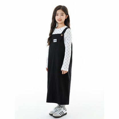 MyKids-USA® Kids Girls Long Sleeves Dots Pattern Top and Black Overalls Clothing Set