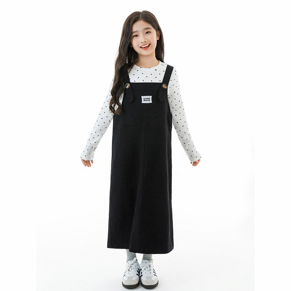 MyKids-USA® Kids Girls Long Sleeves Dots Pattern Top and Black Overalls Clothing Set