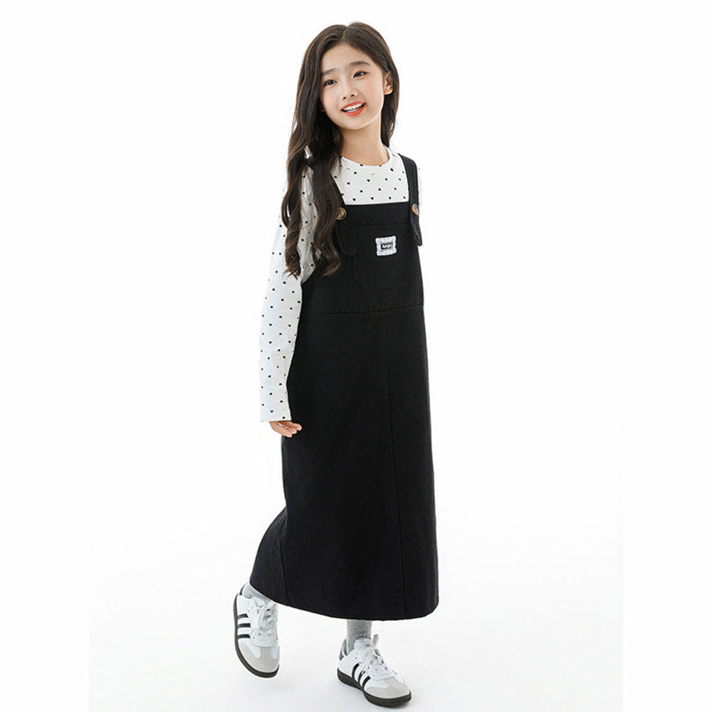 MyKids-USA® Kids Girls Long Sleeves Dots Pattern Top and Black Overalls Clothing Set