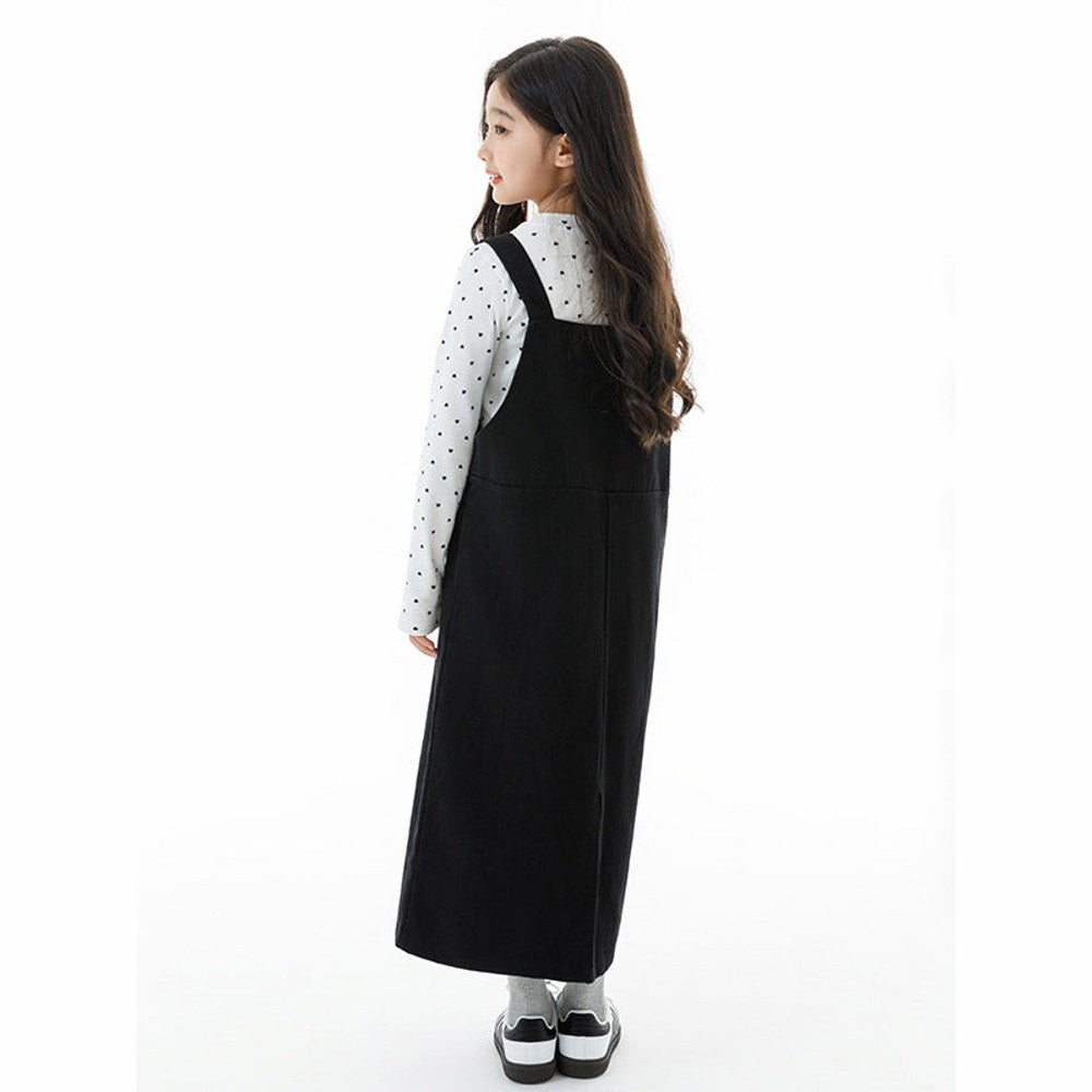 MyKids-USA® Kids Girls Long Sleeves Dots Pattern Top and Black Overalls Clothing Set
