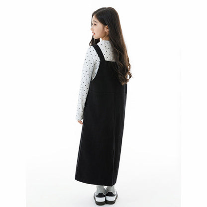 MyKids-USA® Kids Girls Long Sleeves Dots Pattern Top and Black Overalls Clothing Set