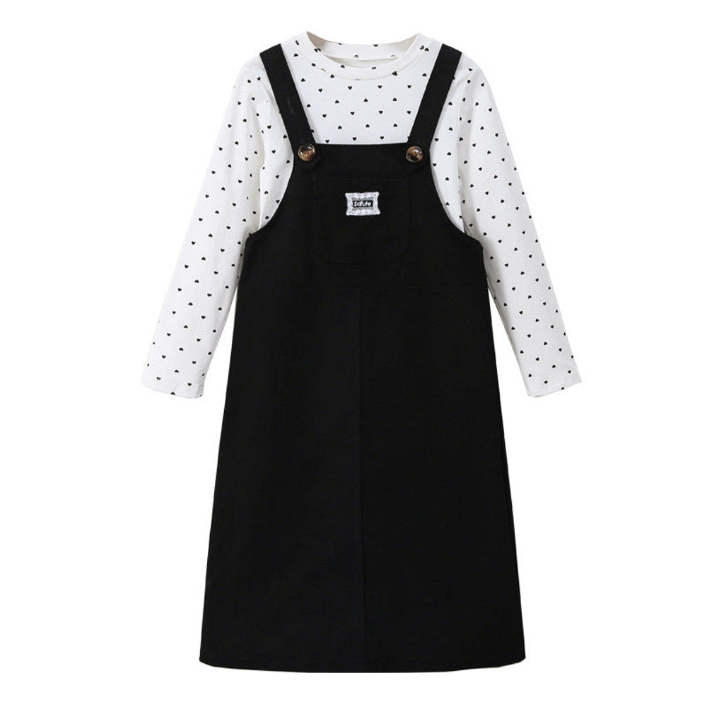 MyKids-USA® Kids Girls Long Sleeves Dots Pattern Top and Black Overalls Clothing Set