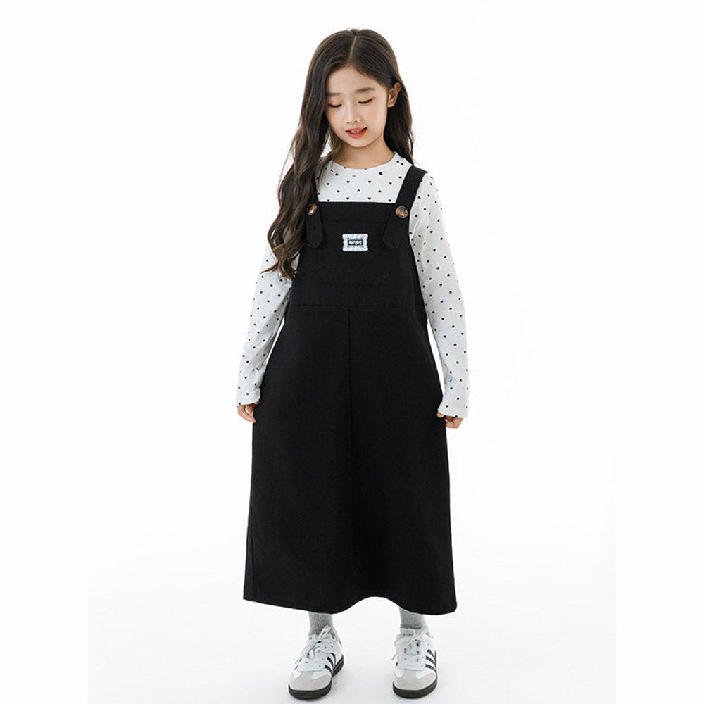 MyKids-USA® Kids Girls Long Sleeves Dots Pattern Top and Black Overalls Clothing Set