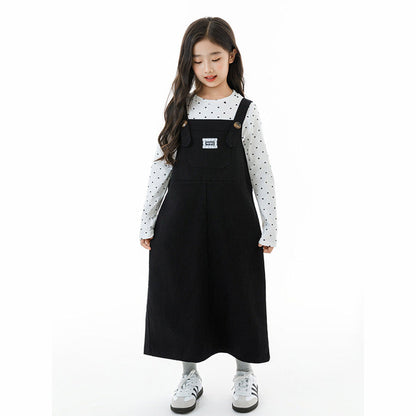 MyKids-USA® Kids Girls Long Sleeves Dots Pattern Top and Black Overalls Clothing Set
