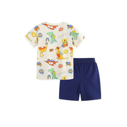 MyKids-USA® Baby Kids Boys Short Sleeves Animals Pattern T-shirt and Plain Shorts Clothing Set