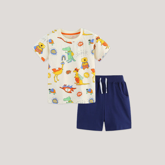 MyKids-USA® Baby Kids Boys Short Sleeves Animals Pattern T-shirt and Plain Shorts Clothing Set