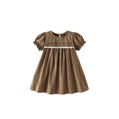 MyKids-USA® Baby Kids Girls Short Sleeves Vintage Flowers Pattern Dress