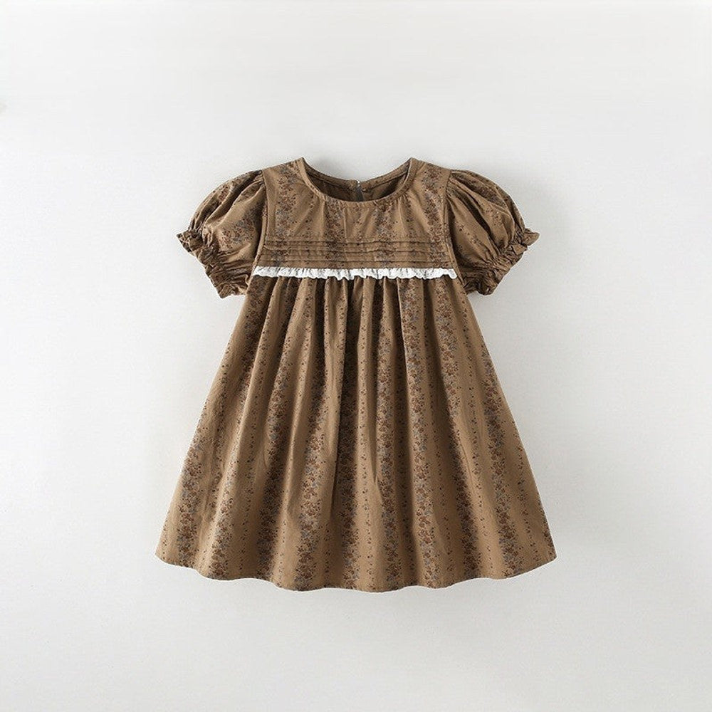 MyKids-USA® Baby Kids Girls Short Sleeves Vintage Flowers Pattern Dress