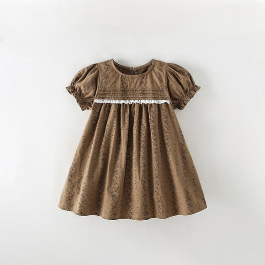 MyKids-USA® Baby Kids Girls Short Sleeves Vintage Flowers Pattern Dress