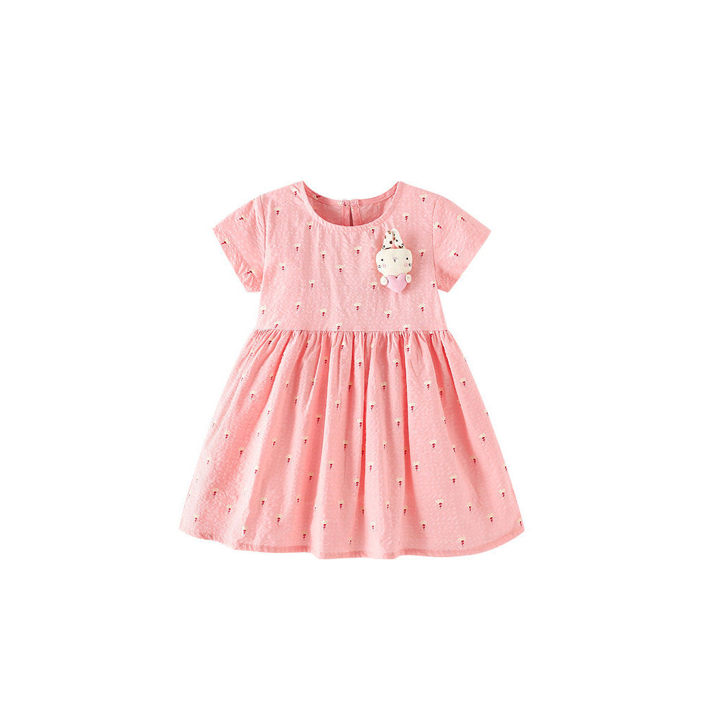 MyKids-USA® Baby Kids Girls Short Sleeves Cute Flowers and Cartoon Pattern Dress