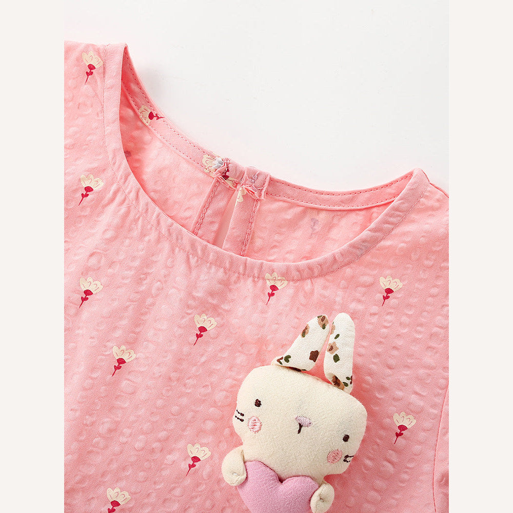 MyKids-USA® Baby Kids Girls Short Sleeves Cute Flowers and Cartoon Pattern Dress