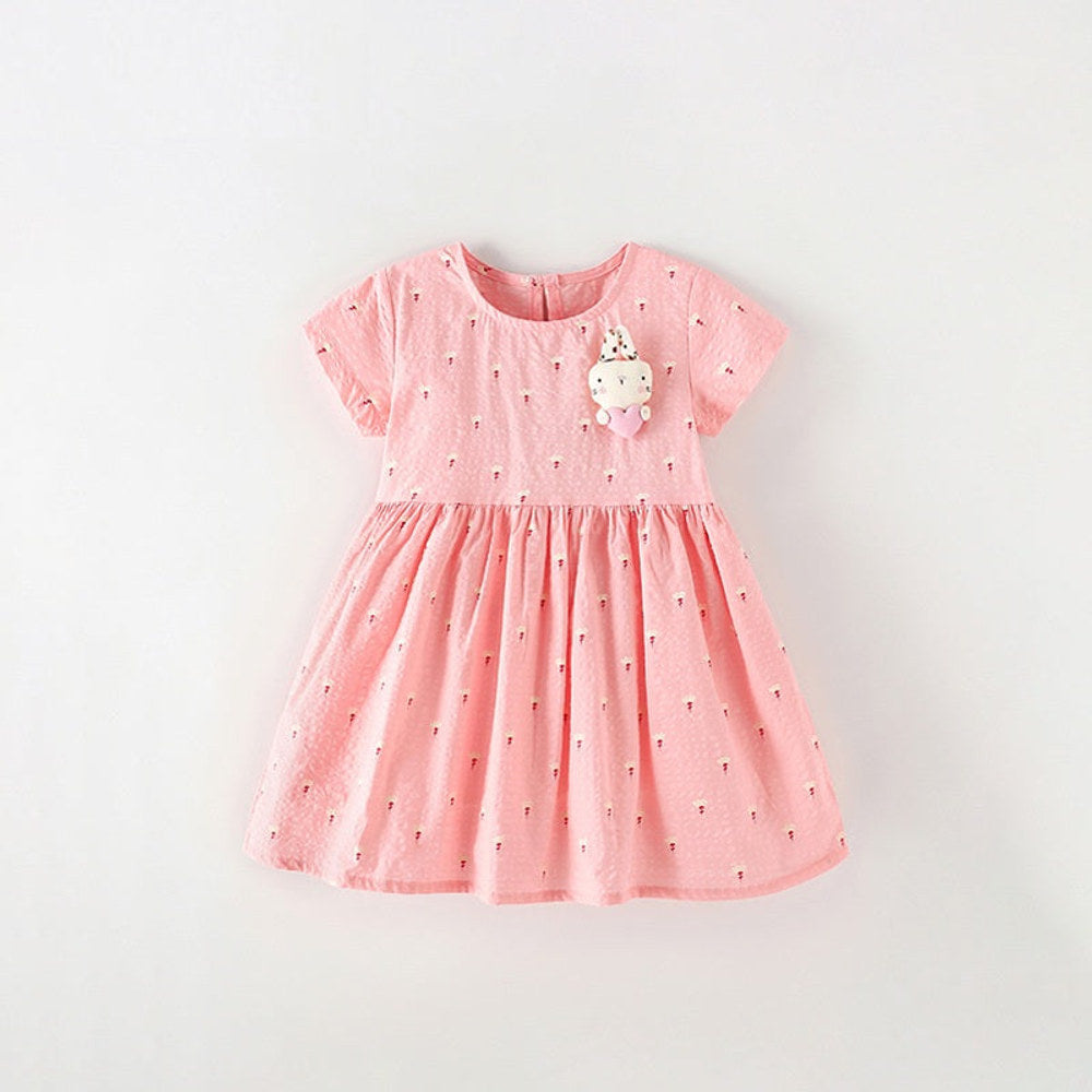 MyKids-USA® Baby Kids Girls Short Sleeves Cute Flowers and Cartoon Pattern Dress