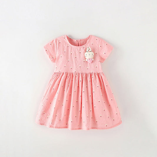 MyKids-USA® Baby Kids Girls Short Sleeves Cute Flowers and Cartoon Pattern Dress