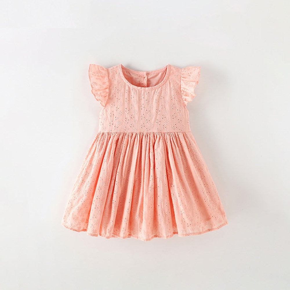 MyKids-USA® Baby Kids Girls Fly Sleeves Cute Flowers Embroidery Pattern Dress