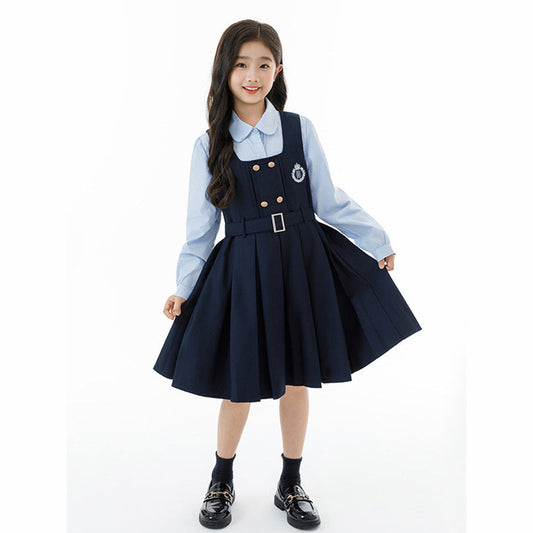 MyKids-USA® Kids Girls Long Sleeves Solid Color Shirt and Preppy Sleeveless Dress Clothing Set