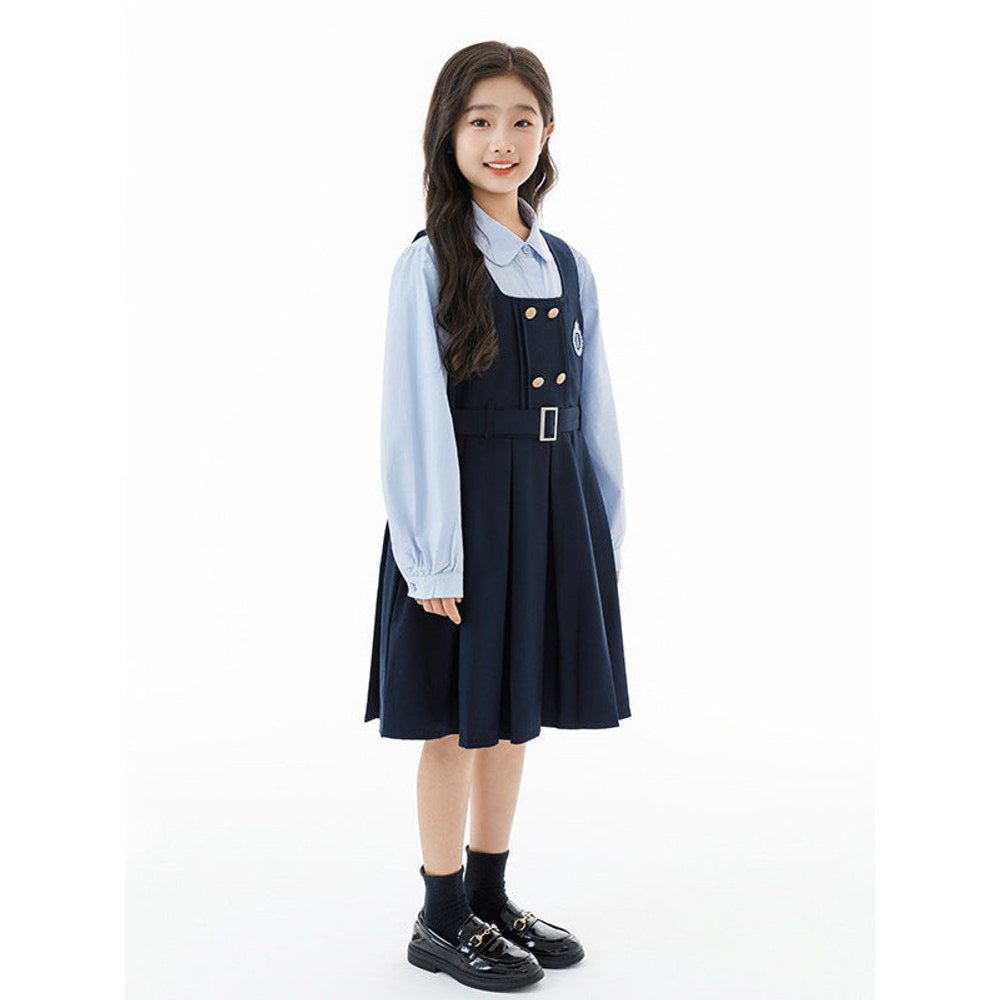 MyKids-USA® Kids Girls Long Sleeves Solid Color Shirt and Preppy Sleeveless Dress Clothing Set