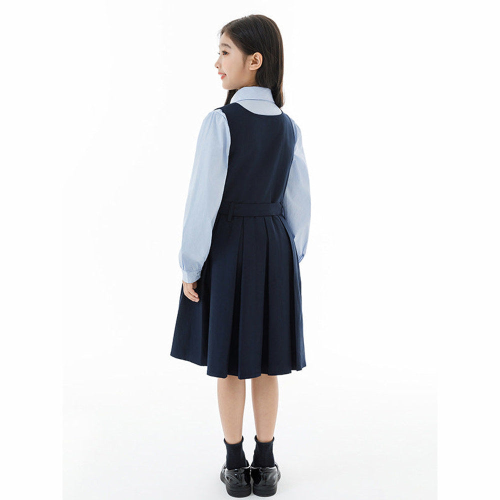 MyKids-USA® Kids Girls Long Sleeves Solid Color Shirt and Preppy Sleeveless Dress Clothing Set