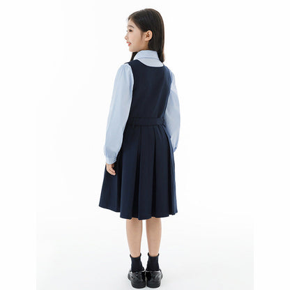 MyKids-USA® Kids Girls Long Sleeves Solid Color Shirt and Preppy Sleeveless Dress Clothing Set
