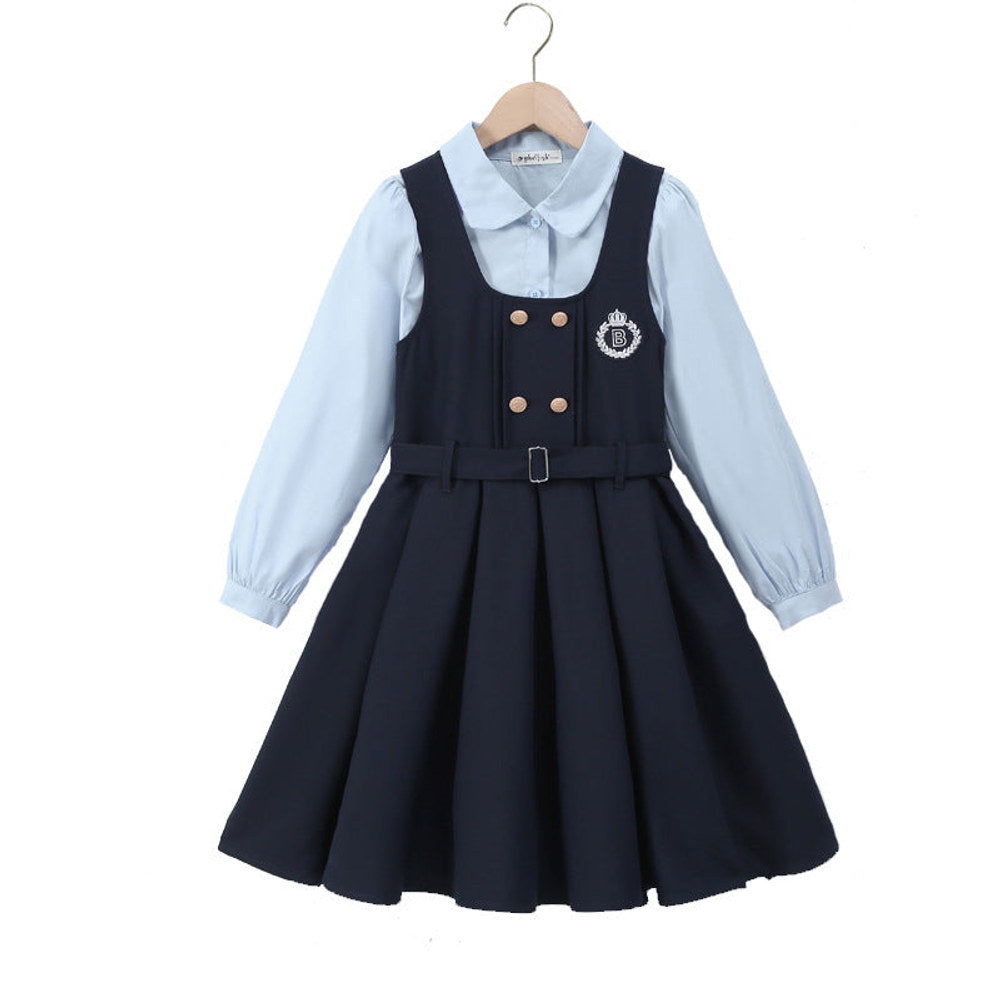 MyKids-USA® Kids Girls Long Sleeves Solid Color Shirt and Preppy Sleeveless Dress Clothing Set