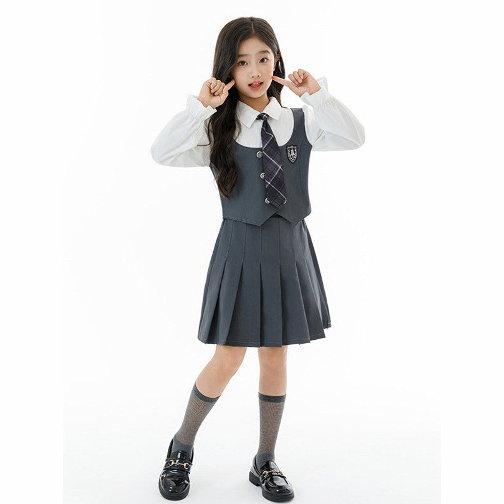MyKids-USA® Kids Girls Long Sleeves Color Patchwork Top and Plain Skirt Clothing Set