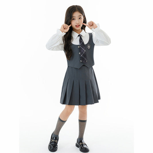 MyKids-USA® Kids Girls Long Sleeves Color Patchwork Top and Plain Skirt Clothing Set