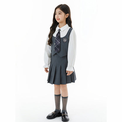 MyKids-USA® Kids Girls Long Sleeves Color Patchwork Top and Plain Skirt Clothing Set